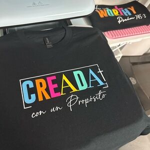 Black T-Shirt with Colorful Designs